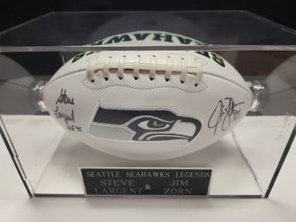 Seahawks Steve Largent and Jim Zorn Dual-Signed, Beckett-Certified Logo Football