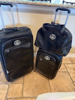 Kathy Van Zeeland Black Croc-Embossed Luggage Set with Tote Bag