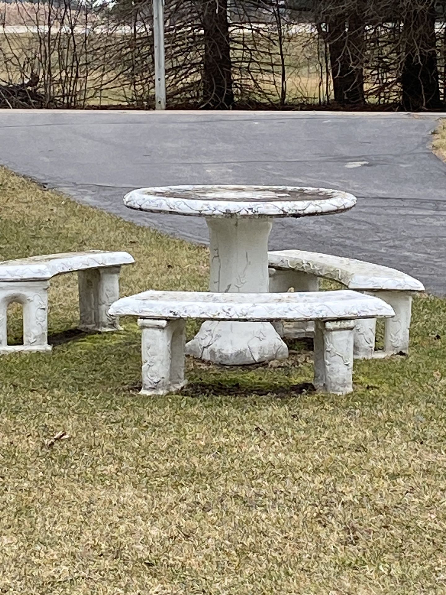 Ornate Outdoor Concrete Table & Benches
