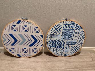 Set of 2 Boho Fabric Hoop Wall Art