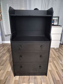 Black 3-Drawer Dresser with Open Shelf