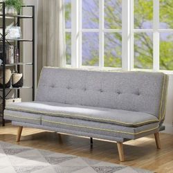 Brand New Gray  & Oak Finish Futon Sofa Sleeper Converts Into Bed 