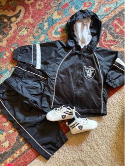 Vintage Reebok Oakland Raiders toddler windbreaker set w/ toddler shoes
