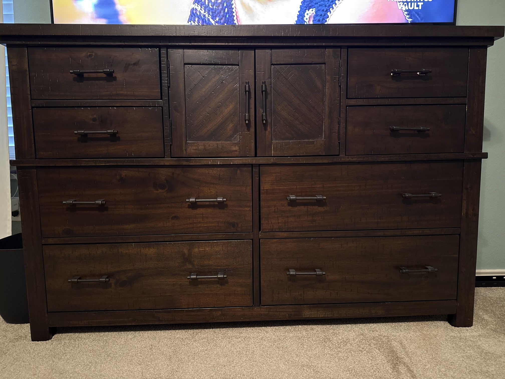 Rustic 8- Drawer Dresser + Mirror