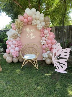 Pinks And Beige Boho Backdrop And Balloons