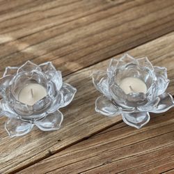 Shannon Godinger Ireland 2 Crystal Lotus Flower Tea Light Candle Holder