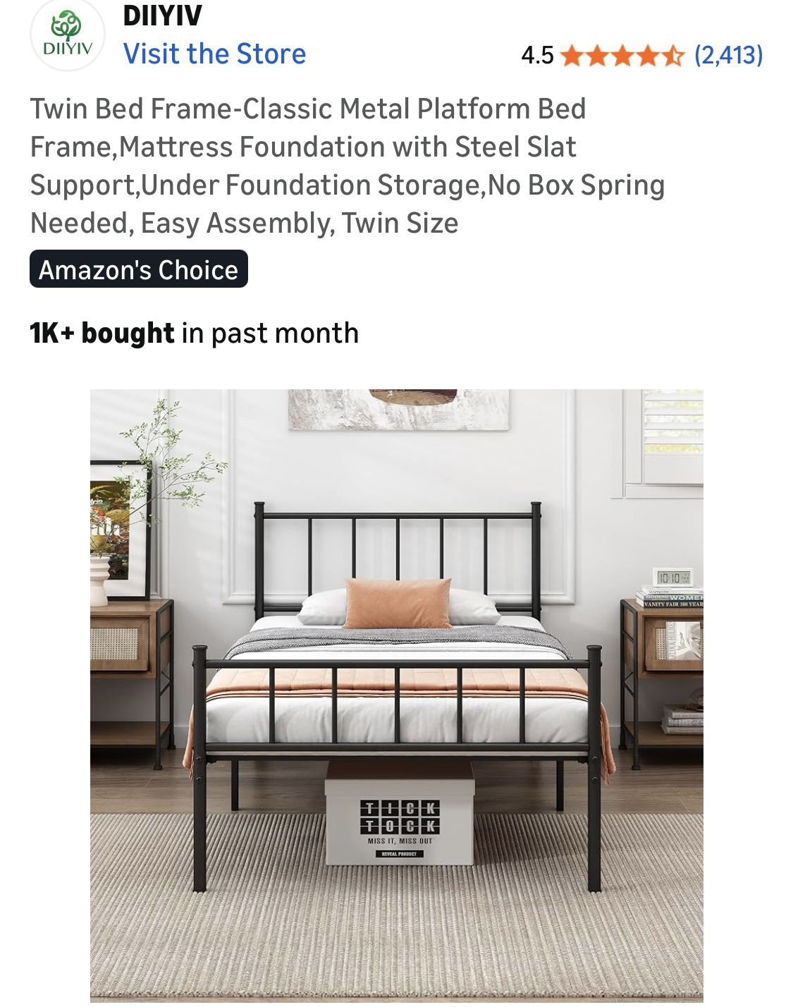 Twin Bed Frame-Classic Metal Platform Bed