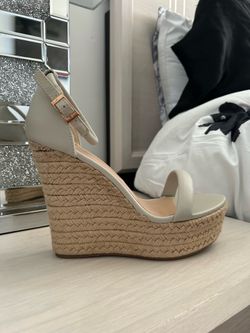 Bamboo cream wedge sandals