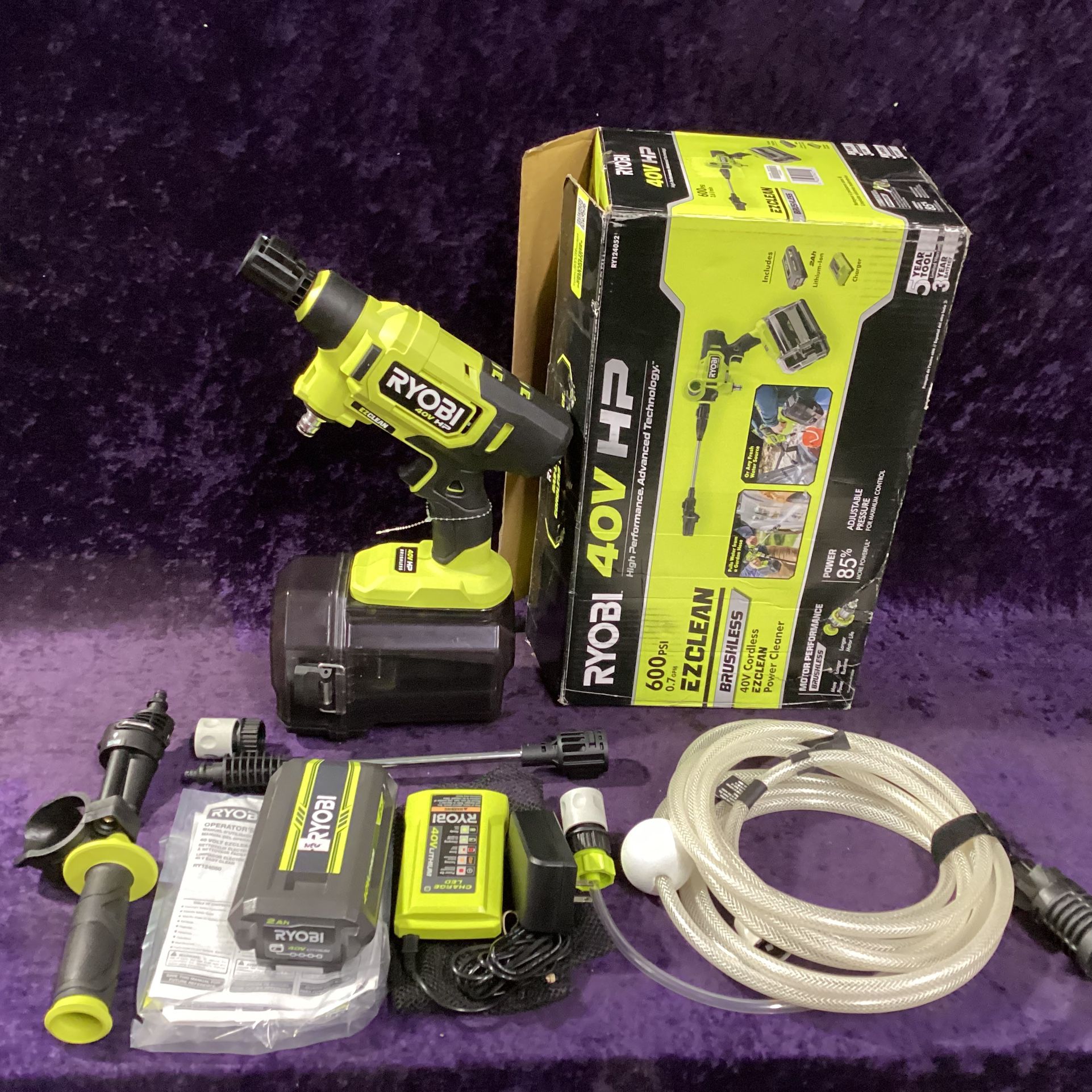 🧰🛠RYOBI 40V HP Brushless EZClean 600PSI/0.7GPM Cold Water Power Cleaner w/2.0 Battery/Charger B.NEW CONDITION!-$160!🧰🛠