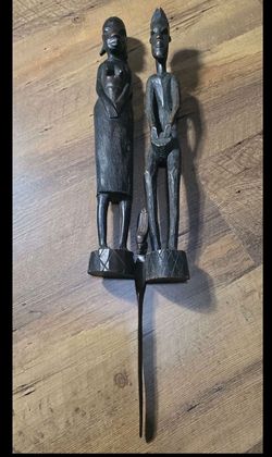 14" Tall Vintage African "Tourist" Art  Matching Pair Export Art Besmo Carvings