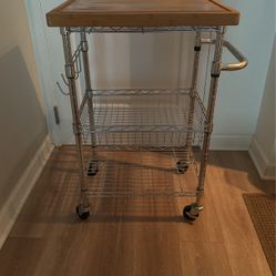 Rolling Kitchen Island Cart 3 Tiers Metal Utility Trolley with Butcher top