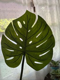 Set of 2 Artificial Monstera Deliciosa Leaves (Large Fake Palm Plant Stems)
