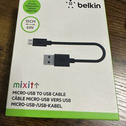 6in Micro USB Cable to USB cable