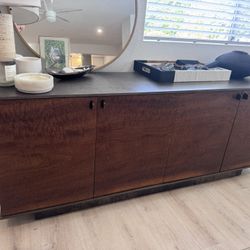 Wood And Distressed Iron Side Console