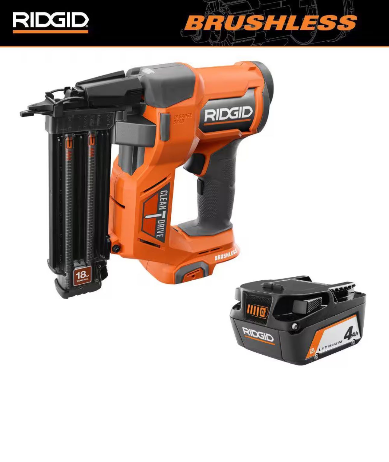 18v brushless 2- 1/8brad nailer With 4amp Battery/charger