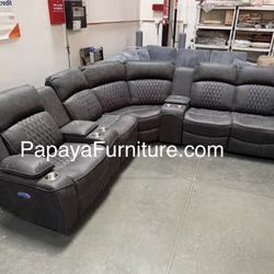New Power Motion Recliner Sectional, Adjustable High Backrest Recliner, Recliner Sofa, Recliner Couch, Sectional, Sofa, Couch, Black Recliner, Section