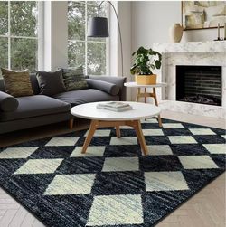 Lahome 5x7 Black Rug Checkered Non Slip Living Room Large Washable Area Rug Washable Rugs for Bedroom Mat Checkered Soft Non Slip Stain Resistance Ind