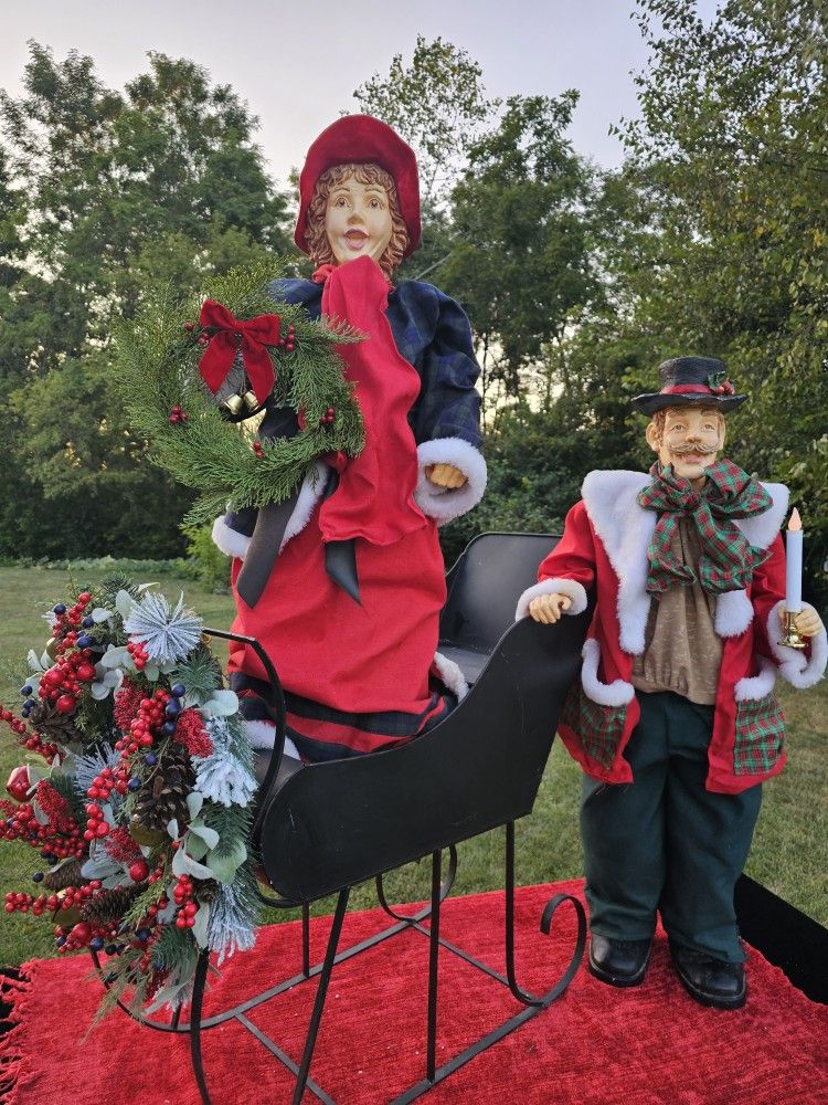 $500.00 - Christmas "Bundle Price" Offer! (2) Large Christmas Carolers + Large/Sturdy Metal Sleigh + (3) Accent Gift Boxes!