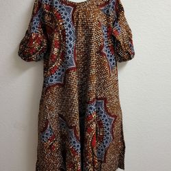 African Ankara flare gown Print Dress Multicolor embellished rhinestone sz 12/14