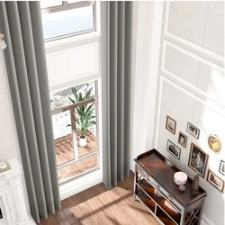 Sanceor 20ft Extra Long Curtains with Soft Texture,Grommet Top Decorative Drapes Privacy for 2 Story House,Great Room, High Ceiling (Light Grey,1 Pane
