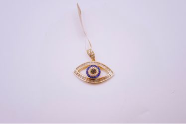 14KT Gold Evil Eye Pendant with Crystal Stones