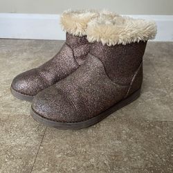 Girls Size 1 Sparkle Brown Fur-lined Winter Boots