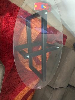 Oval Glass Top Coffee Table Black Metal Base
