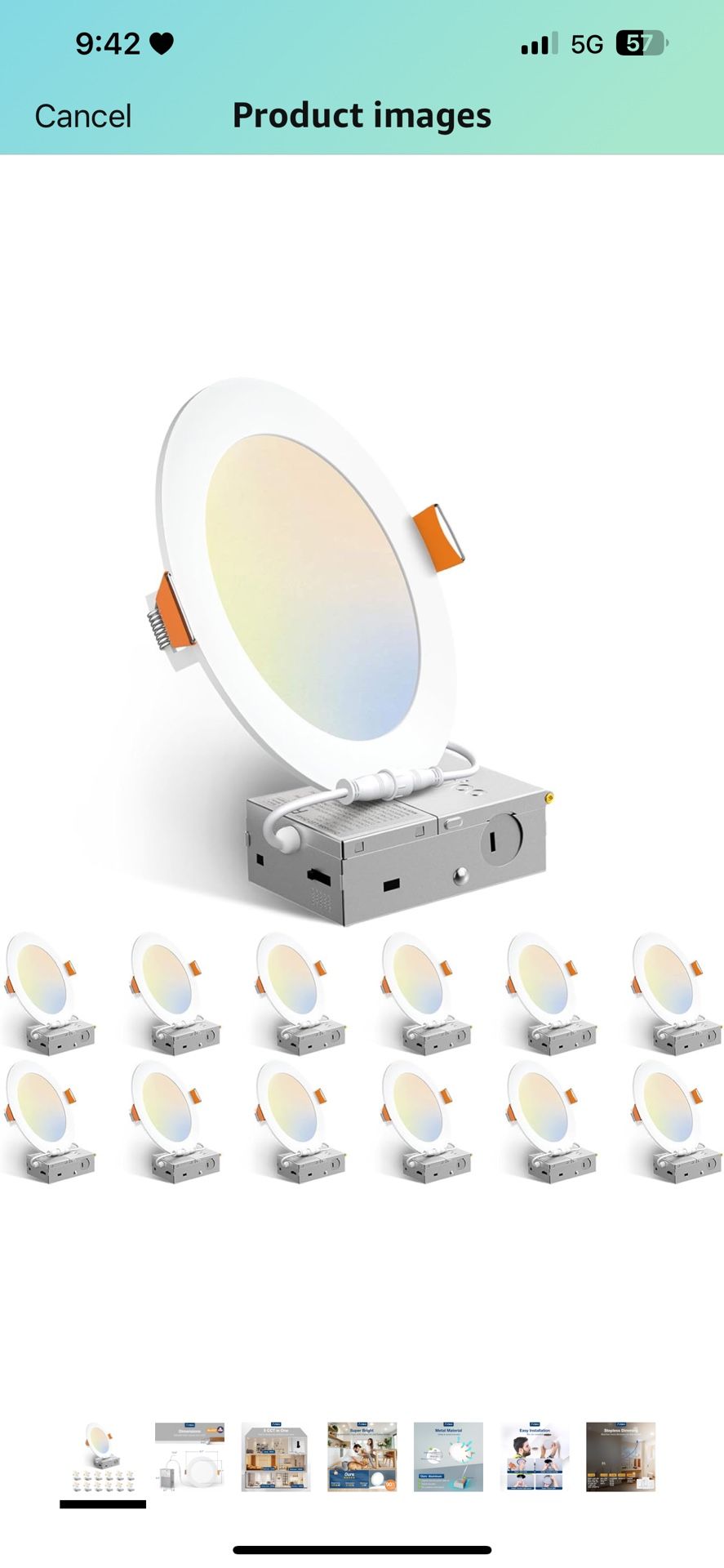 Amico 12 Pack 6 Inch 5CCT Ultra-Thin LED Recessed Ceiling Light with Junction Box, 1050LM Brightness, Dimmable Canless Wafer Downlight, 12W, ETL&FCC