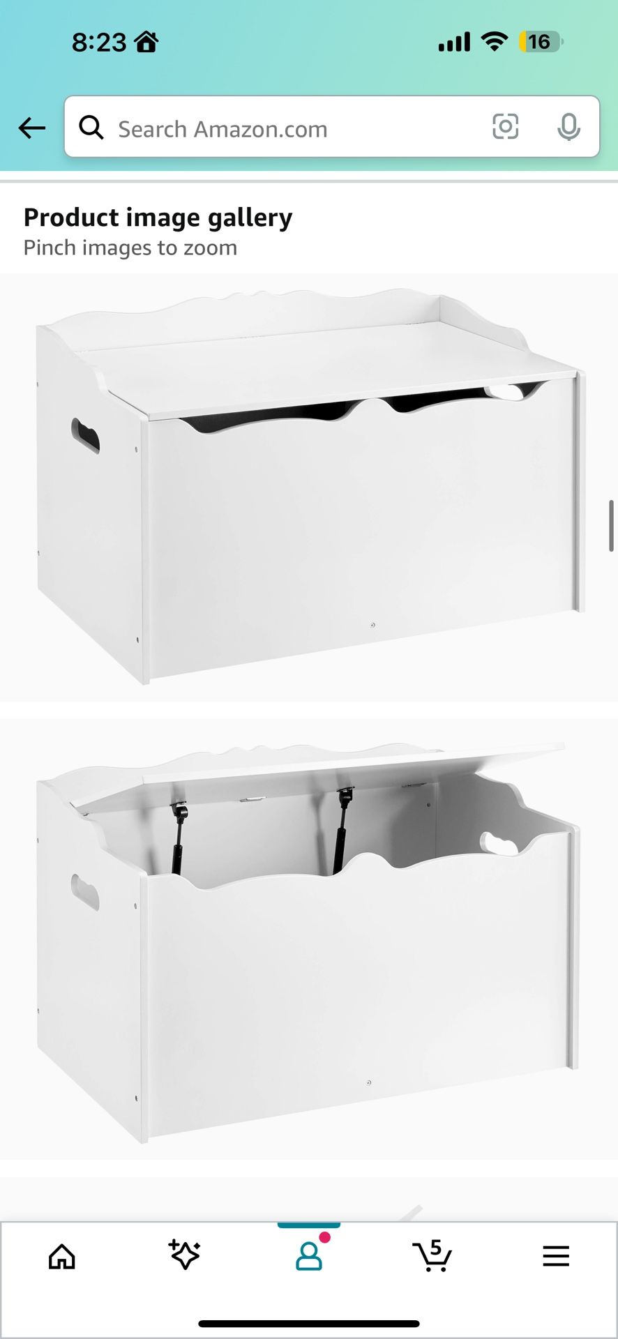 Amazon Basics Kids Wooden Toy Box Storage Chest, White, 30" x 18" x 19"