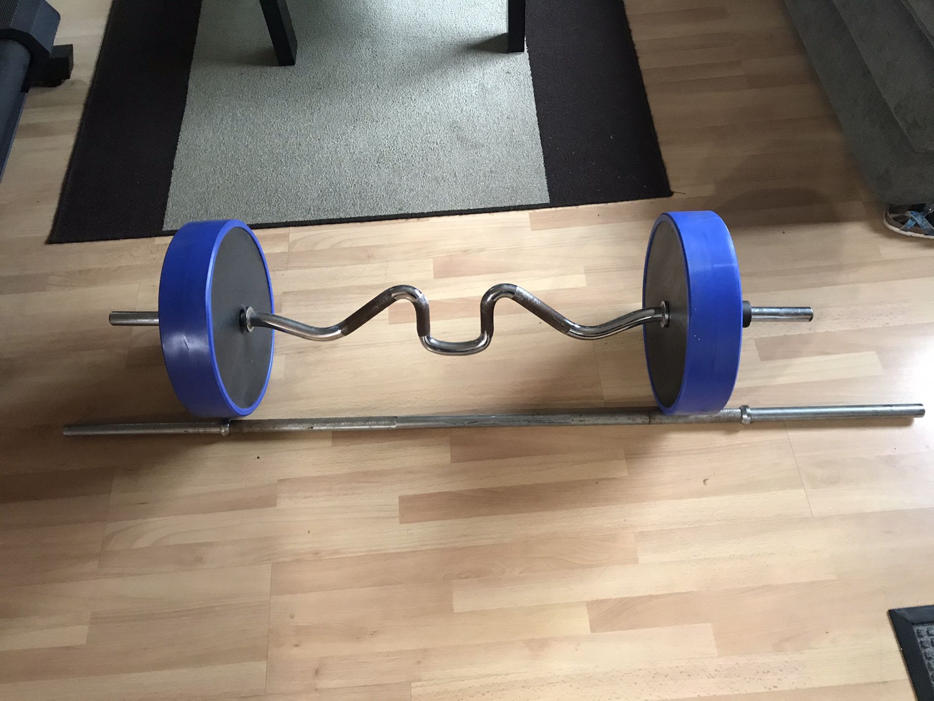 Weight set with two bars. 25lb weights.