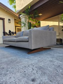 Mid Century Premium Leather Gray 3 Seater Sofa