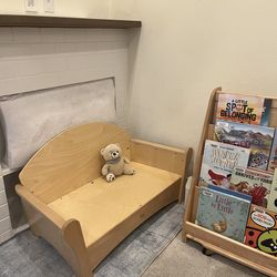 Reading nook book rack and kids sofa - Birch, Montessori furniture