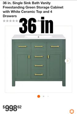 36 in. Green Bath Vanity with White Ceramic Top