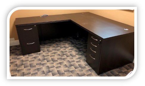 L-Shaped Dark Mocha desk. 2 are available.