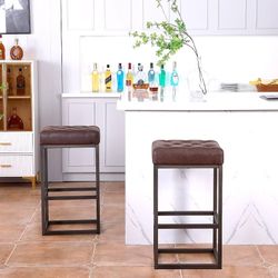 Flysky Counter Height Bar Stools, Saddle Stool PU Leather Barstools with Metal Base, Footrest, Tall Bar Stool for Dining, Kitchen Island, Coffee, Pub(