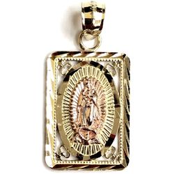 MOTHER’S DAY GIFT / Virgin Mary religious pendant 14K REAL YELLOW AND ROSE GOLD.