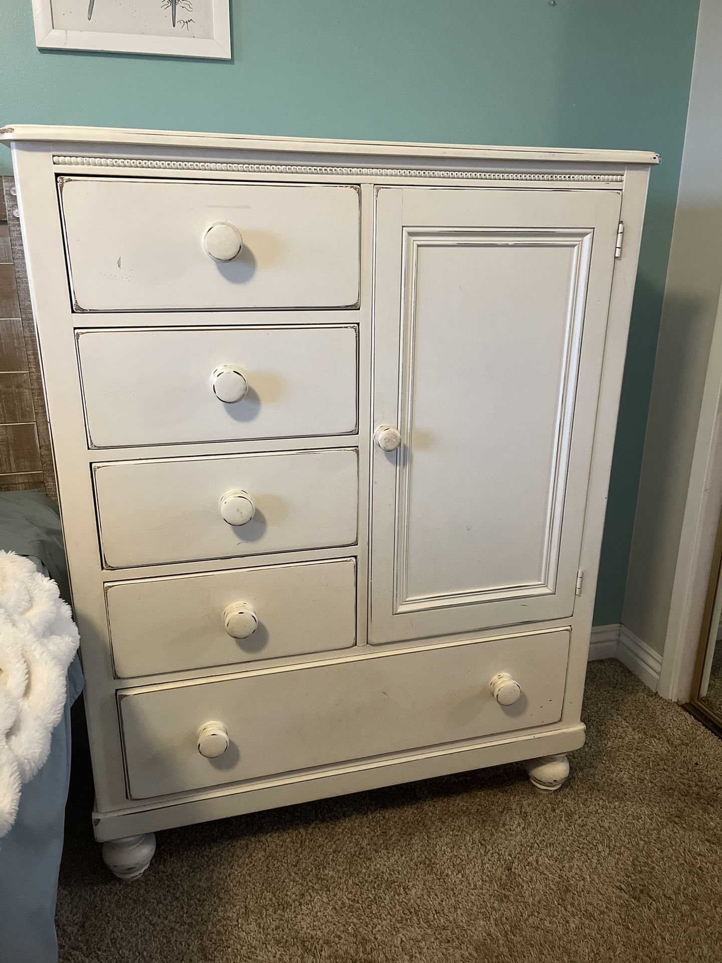 White Farmhouse Style Girls Dresser with Bookcase