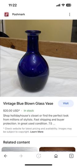 Vintage, Blue Blown Glass Vase-$15.00