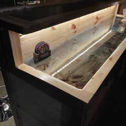 Handcrafted Wood Bar with Modern Stools