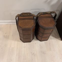 2 Antique Chinese Wedding Baskets.  Wicker.  3 Tiered Storage.  Great Condition.  Dowry.  