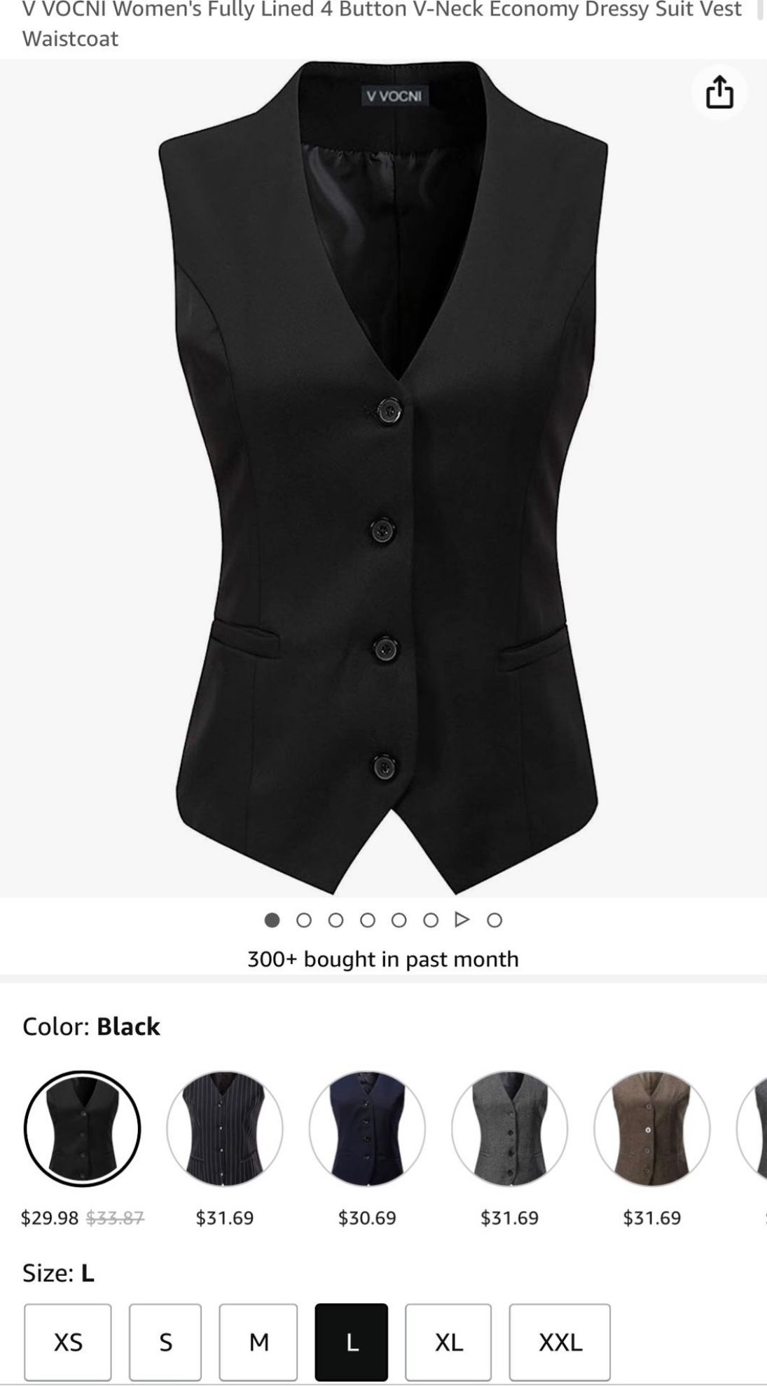 Black Women's Size L Vest 4-button good for work