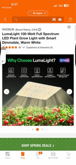 VIVOSUN (Brand Rating: 3.8/5) LumaLight 100-Watt Full Spectrum LED Plant Grow Light with Smart Dimmable, Warm White