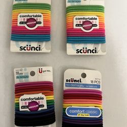 (4) - Packs - Scunci Hair Bands - (New)  18 - In Each Pack  $ 6 - For All 4 - Packs Or $ 2 - Each