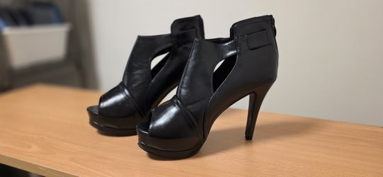 Women's Stiletto High Heels Faux Leather Boots Round Toe Cutout