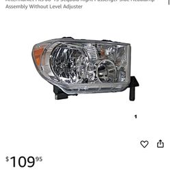 Fits 08-13 Sequoia Right Passenger Side Headlamp Assembly Without Level Adjuster