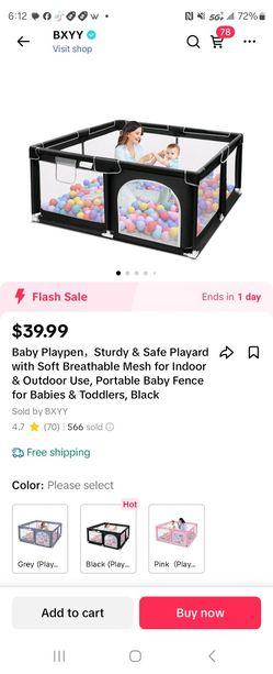 BXYY Baby Playpen, Sturdy & Safe Playard
with Soft Breathable Mesh for Indoor
& Outdoor Use, Portable Baby Fence
for Babies & Toddlers, Black