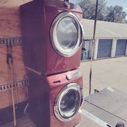 Like New Samsung Maroon Front Load Stackable Or Not Washer Dryer Set Works Perfect With Warranty