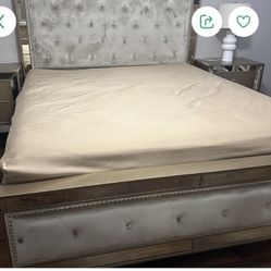 Mirrored Queen Bed Headboard And Footboard And Side Rails 