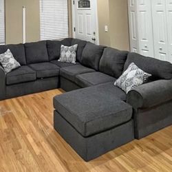 Large Grey Sectional Sofa Couch 