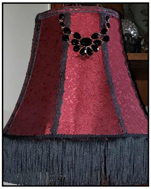 VINTAGE ORNATE RUBY BURGUNDY RED BLACK LACE BURLESQUE GOTHIC GOTH VICTORIAN FRINGE LAMP SHADE DECOR